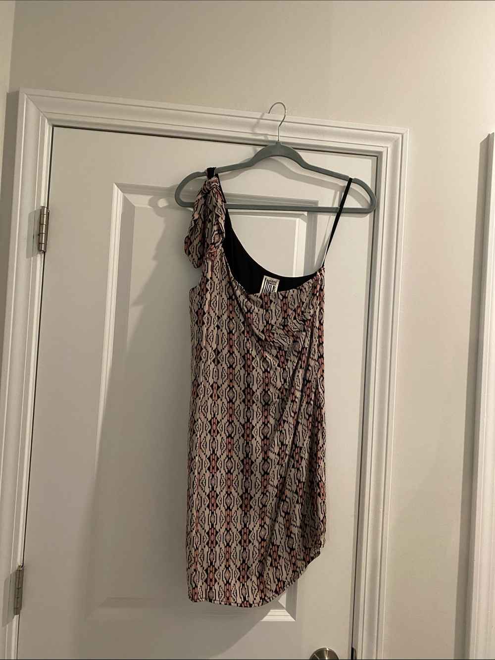 Free People One-Shoulder Geometric Print Dress in Black and Pink